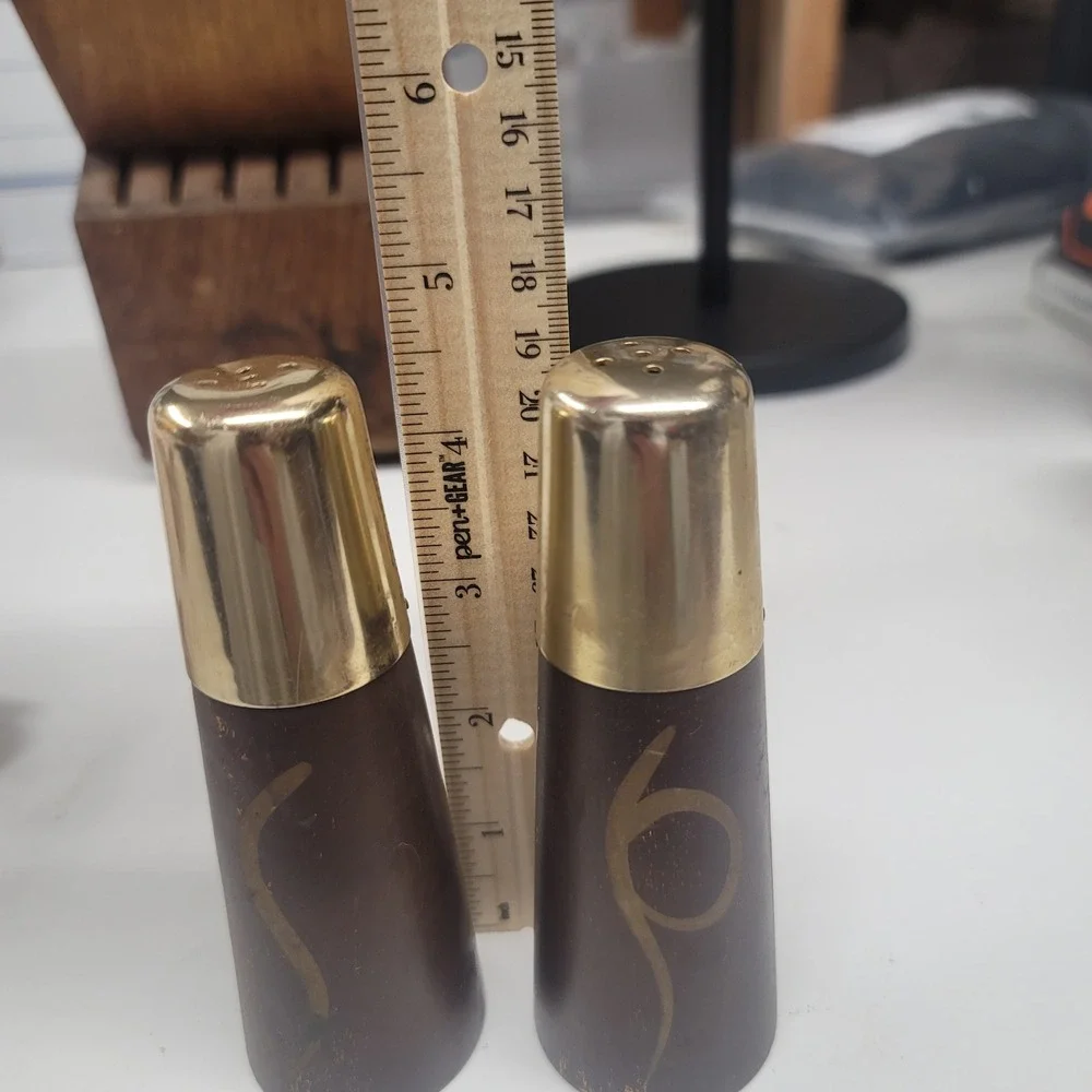 Vintage Salt Pepper Shakers Brown Gold Design Set‎ Tableware Retro Kitchen